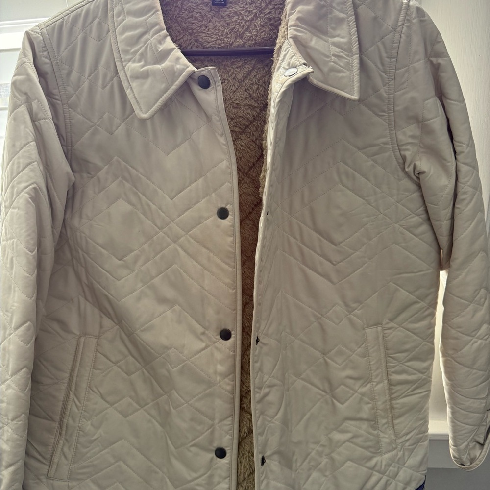 Patagonia Quilted Cream Puffer Jacket with Sherpa Lining